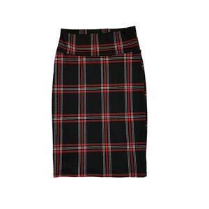 Lularoe Cassie Red Plaid Pencil Skirt Stretch Pull On Midi Women's Sz Small NWT